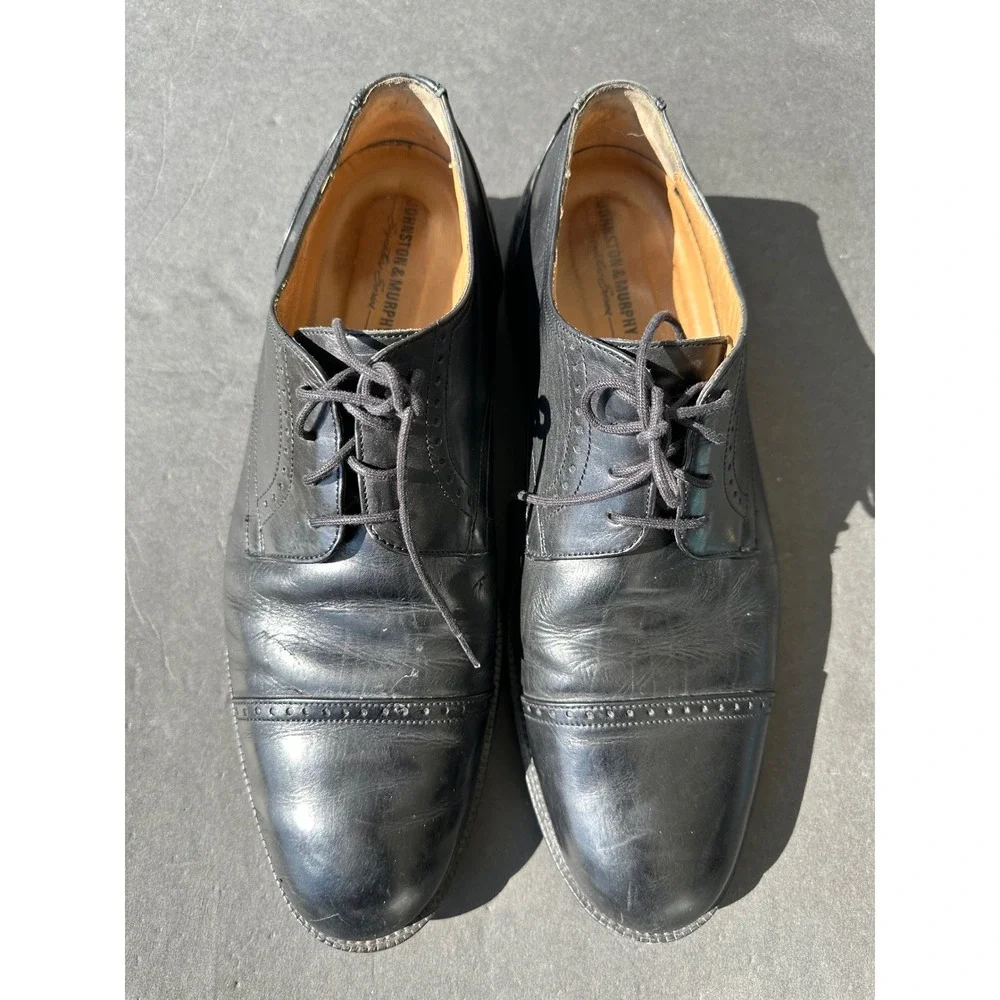 Johnston & Murphy Signature Series‎ Mens Black Leather Cap Toe Oxford Shoes 10.5